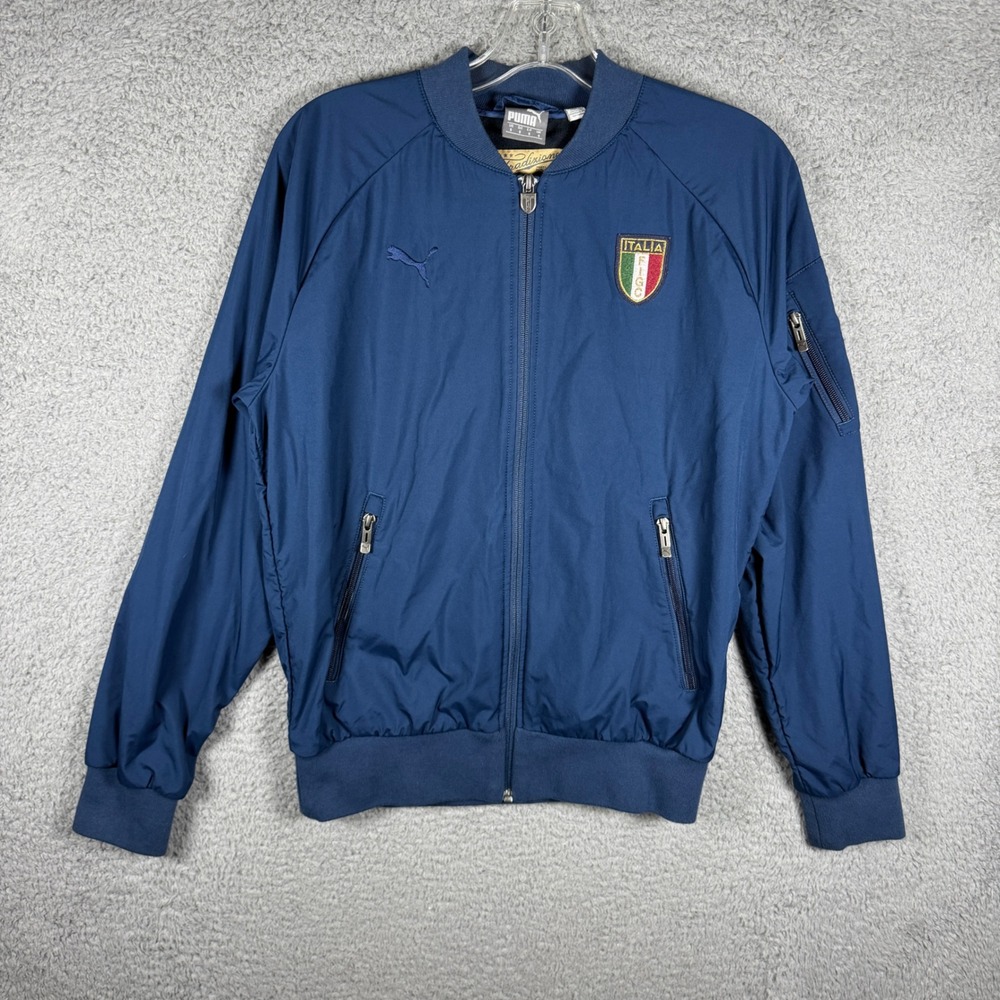 Puma Mens Italia FIGC Tradizione Bomber Jacket Navy Blue Full Zip Small S